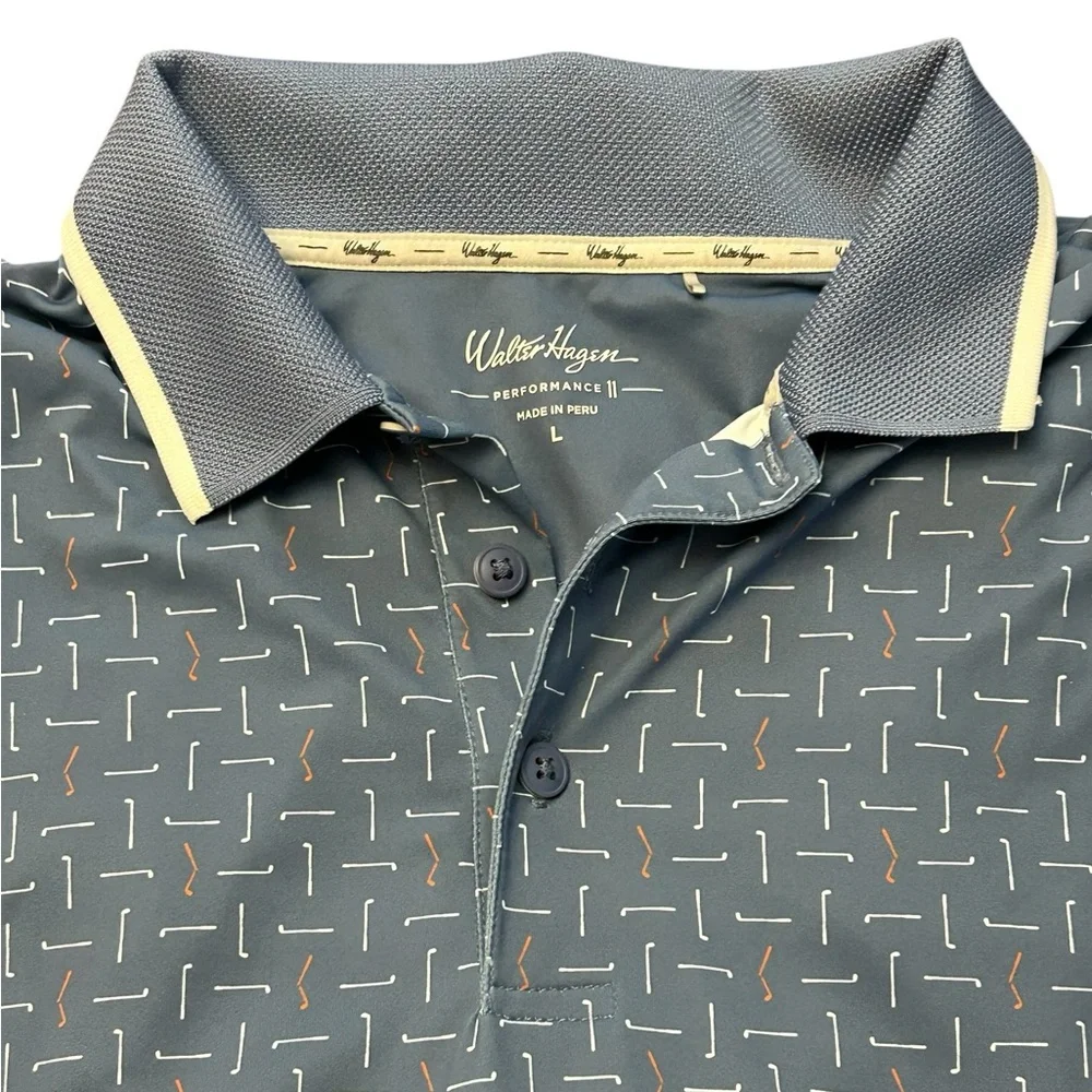 Walter Hagen Men’s Blue Patterned Performance 11 Stretch Golf Polo SZ Large EUC - Picture 4 of 14